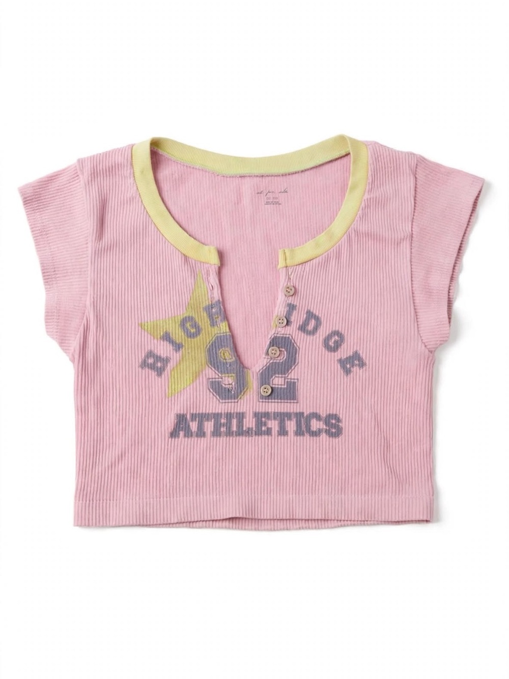 Urban Outfitters Pink Ribbed Henley Tee with Yellow Trim